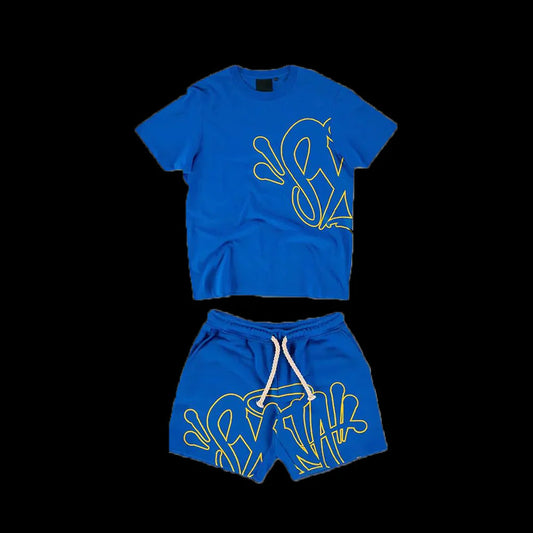 SYNA WORLD T-SHIRT & SHORTS LOGO SET (BLUE / YELLOW)
