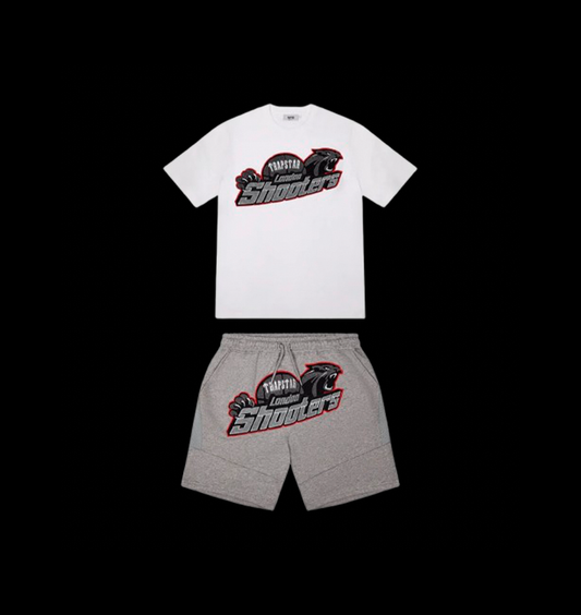 TRAPSTAR SHOOTERS TEE & SHORTS SET (WHITE/GREY/RED)